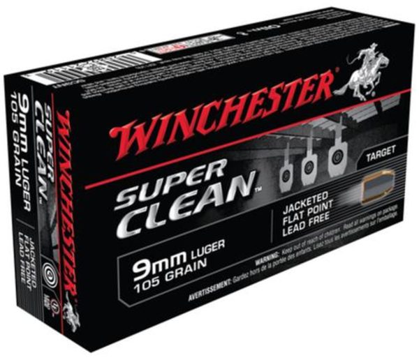 Winchesterchester USA 9mm Super Clean 105gr, Jacketed Flat Point, 50rd Box