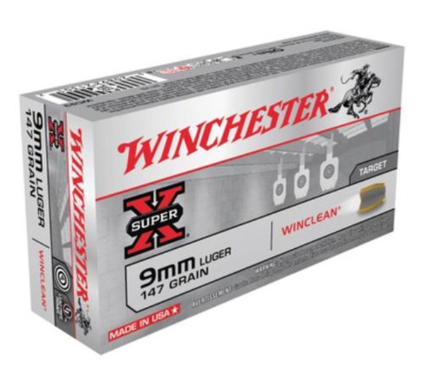 Winchester 9mm 147gr, Brass Enclosed Base, Wad-Cutter Lead Nose, 50rd Box