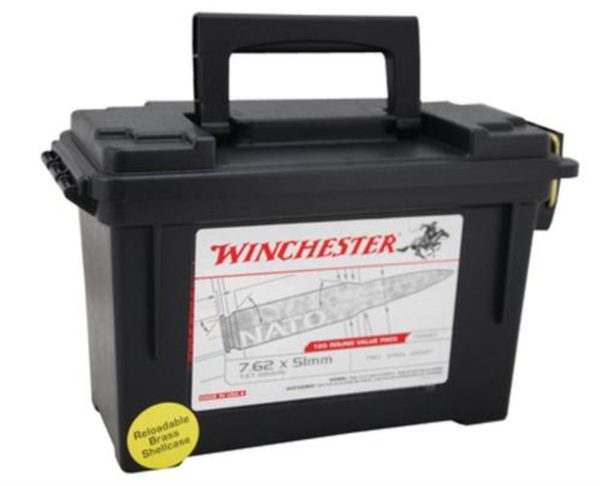 Winchesterchester USA Brand 7.62x51mm NATO 147gr, Full Metal Jacket, 120rd/Plastic Can