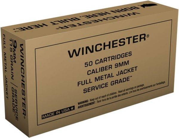 Winchester Service Grade 9mm 115gr, Full Metal Jacket, 50rd Box