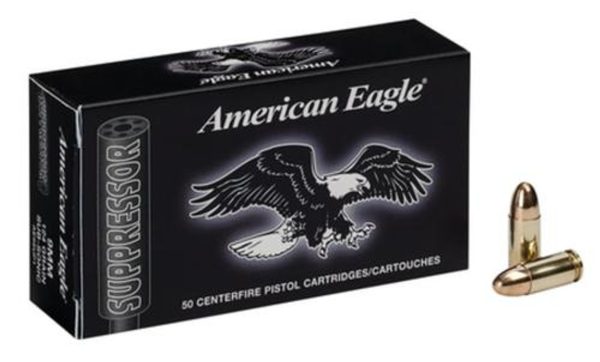 Federal American Eagle Suppressor 9mm 124gr, Full Metal Jacket