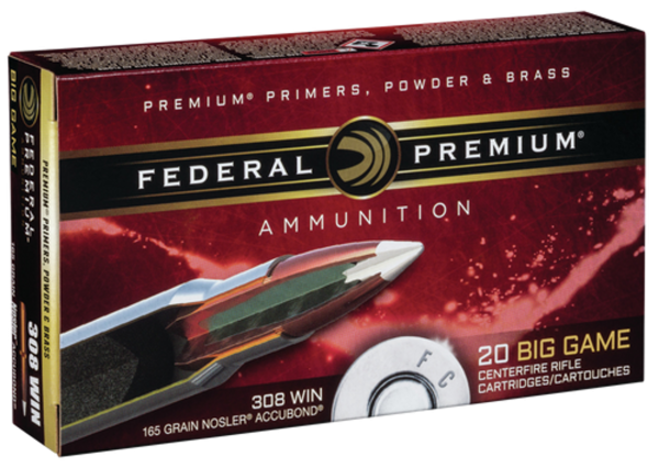 Federal Premium 308 Win 165gr, Nosler Accubond, 20rd Box