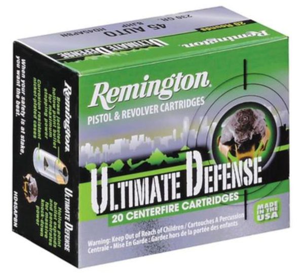 Remington Ultimate Defense 9mm, 124gr, Brass Jacketed Hollow Point, 20rd Box