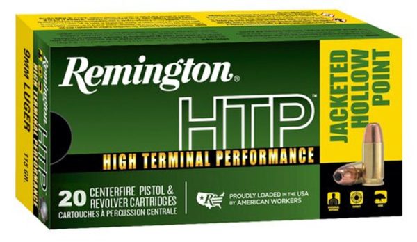 Remington Ammo HTP 9mm 115gr, Jacketed Hollow Point 20rd Box