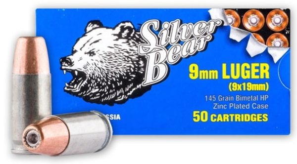 Silver Bear 9mm 145gr, Hollow Point, Zinc Plated, 50rd Box