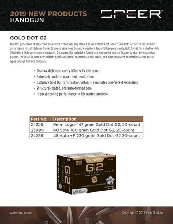 Speer Gold Dot G2, 9mm, 147Gr, Gold Dot Hollow Point, 20rd Box - Image 2