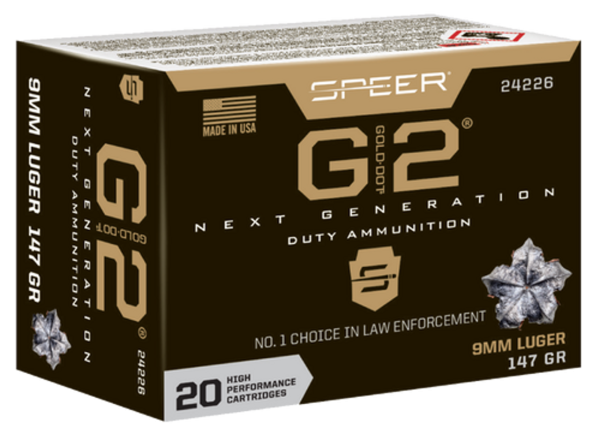 Speer Gold Dot G2, 9mm, 147Gr, Gold Dot Hollow Point, 20rd Box