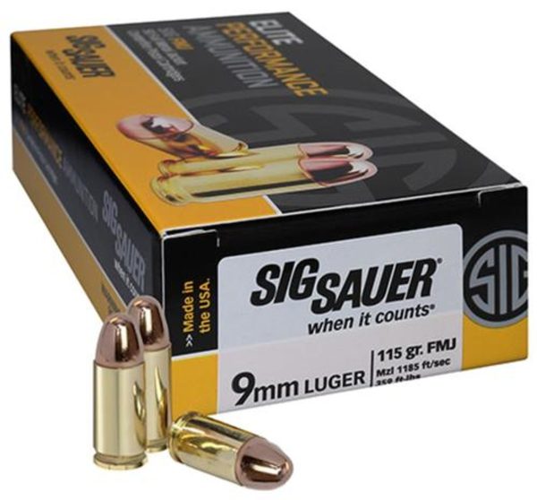 Sig Sauer Ammo 9mm, 115gr, Full Metal Jacket, 50rd Box