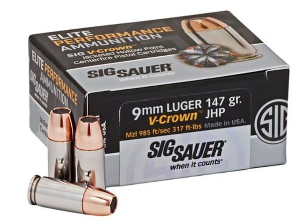 Sig Ammo Elite Match 9mm 147gr, JHP, V-Crown Comp, 50rd