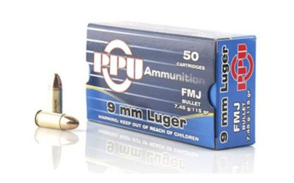 PPU Ammo 9mm FMJ, 115gr, 50rd/Box