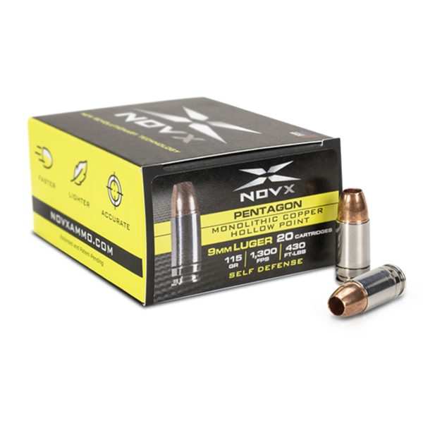 NovX Pentagon 9mm, 115gr, Monolithic Copper Hollow Point, 20rd Box