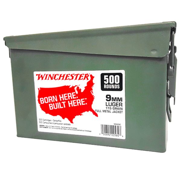 Winchester USA White Box 9mm, 115gr, Full Metal Jacket, 500rd