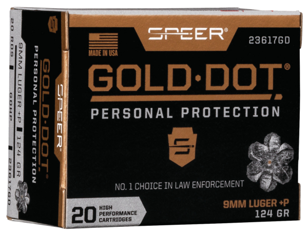 Speer Ammo Gold Dot Personal Protection 9mm +P 124gr, Hollow Point, 20rd Box