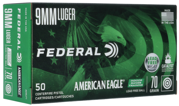 Federal, American Eagle, Indoor Range Training, 9mm, 70gr, Lead Free Ball, 50rd Box