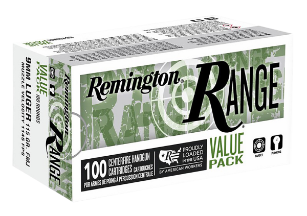 Remington Range Value Pack 9mm, 115gr, Full Metal Jacket, 100rd Box