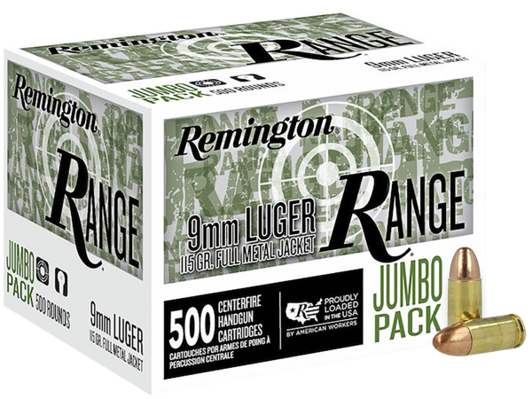 Remington Range Jumbo Pack 9mm, 115gr, Full Metal Jacket, 500rd Box