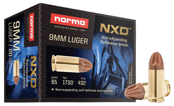 Norma Non-eXpanding Defensive 9mm, 65gr, Copper Projectile, 20rd Box