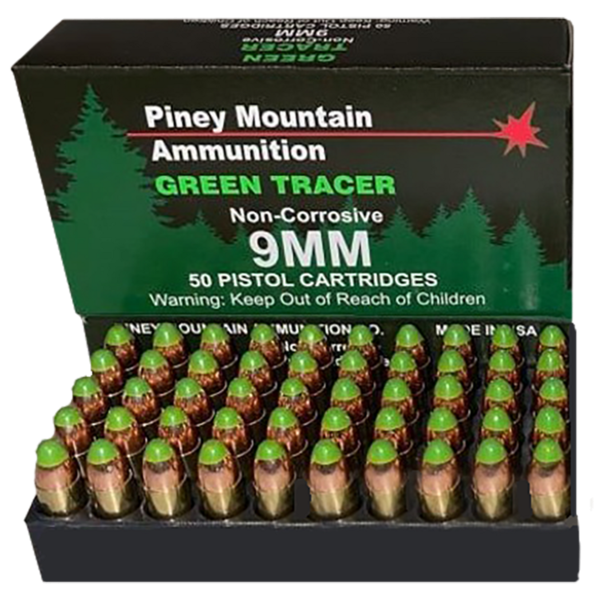 Piney Mountain Green Tracer 9mm, 119gr, Full Metal Jacket, 20rd Box - Image 2