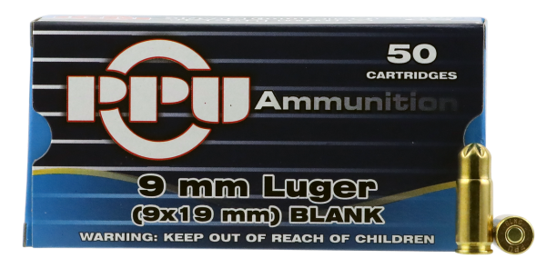 PPU Blank Ammo 9mm, 50rd Box - Not Ammo, These Are Blanks