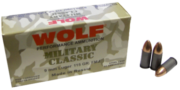 Wolf Military Classic 9mm, 115gr, Full Metal Jacket, 50rd Box