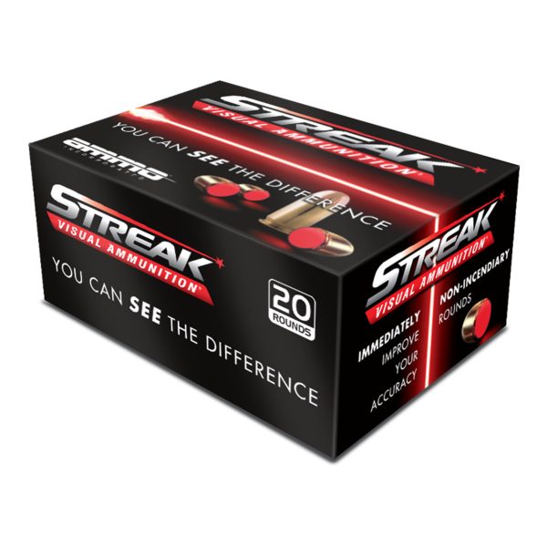 STREAK Ammunition Visual Ammunition, 9mm, 115gr, Total Metal Coating, Non-Incendiary Tracer, 20rd Box