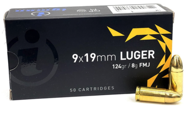 Igman 9mm, 124gr, FMJ, Brass Cased, 50rd Box