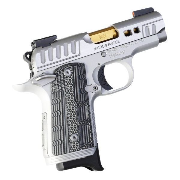 Kimber Micro 9 Rapide Dawn 9mm, 3.15" Gold Barrel, Silver, Night Sights, 7rd - Image 3