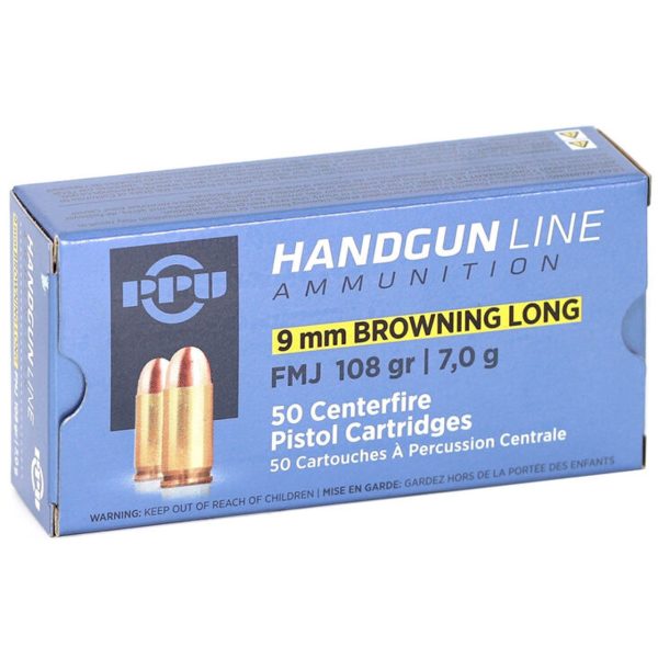 PPU Defense 9mm Browning Long, 108gr, Full Metal Jacket, 50rd Box