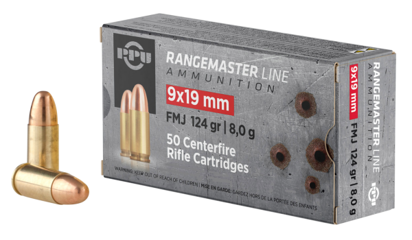 PPU Rangemaster 9mm, 124gr, 1263 fps, Full Metal Jacket, 1000rd Case