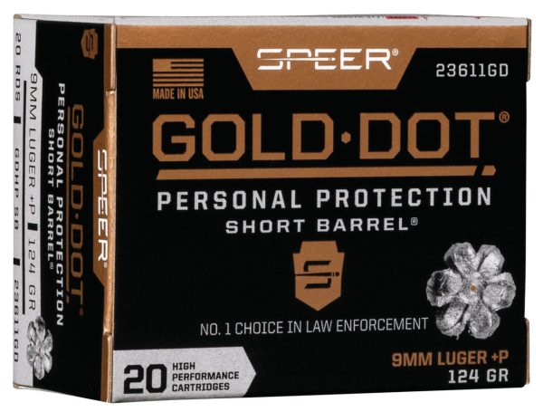 Speer Gold Dot Personal Protection Short Barrel 9mm +P, 124gr, Hollow Point, 20rd Box