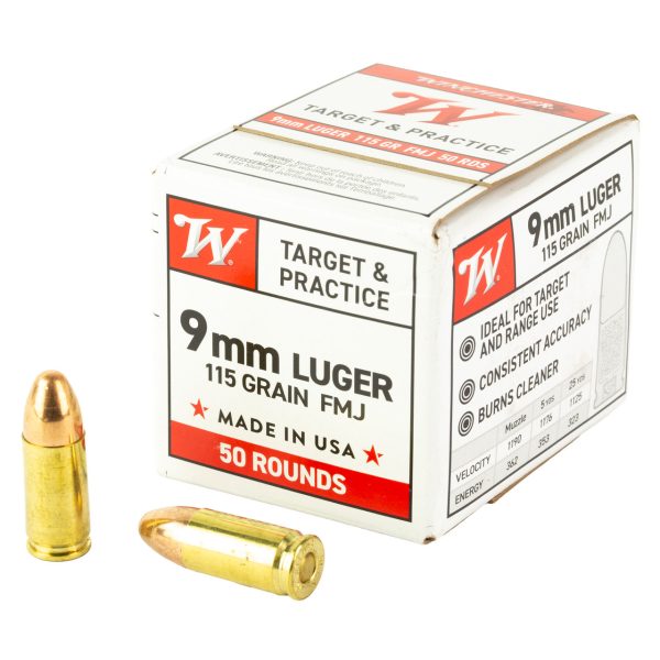 Winchester USA White Box 9mm, 115gr, Full Metal Jacket, 50rd Box